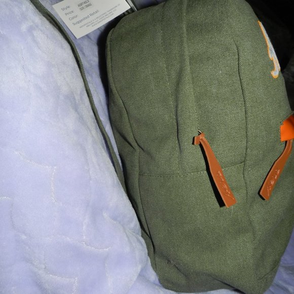 Aeropostale 18" Logo Canvas Backpack Olive Green Orange Leather NEW/NWT - Picture 15 of 15